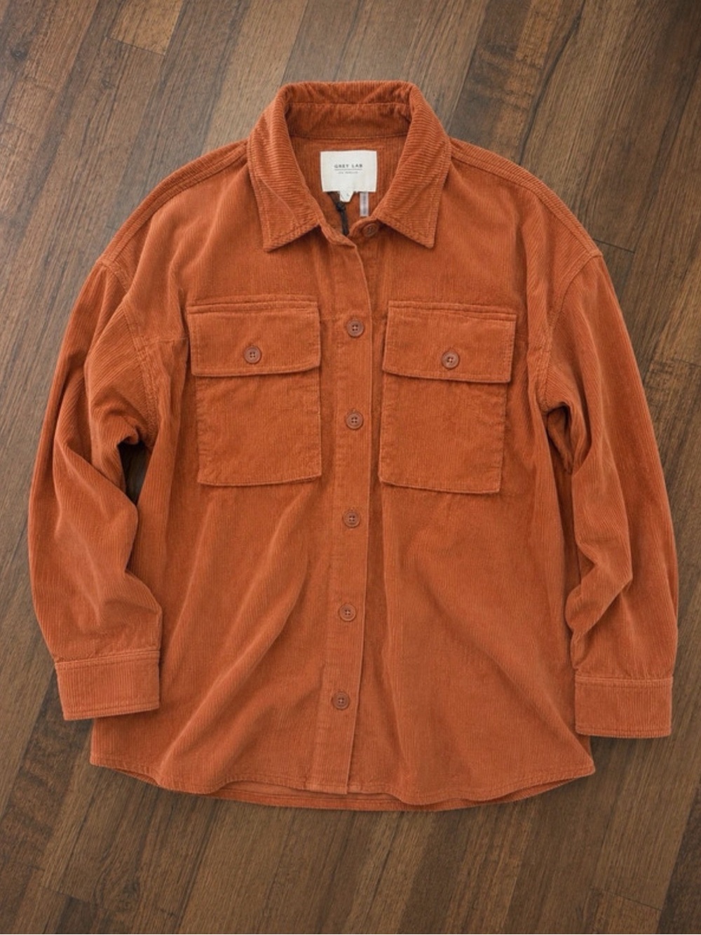 GREY LAB Women’s Corduroy Button-Down Shirt in Rust Orange
